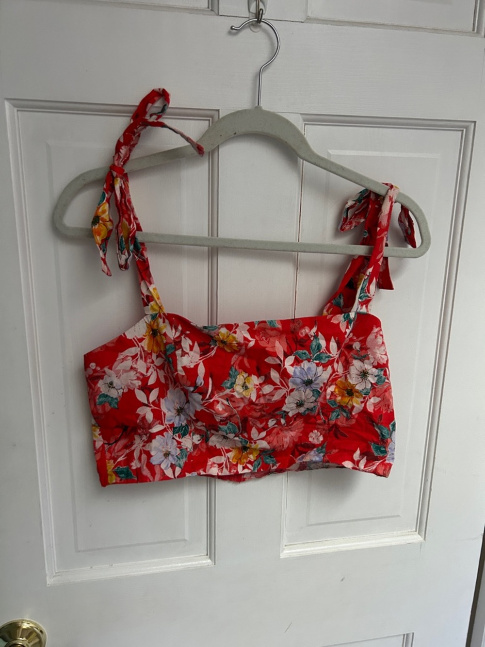 Windsor Red Floral Tie-Shoulder Crop Top